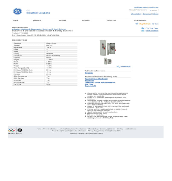 GE THN3363 100A 3 Pole Disconnect Free LED ge-thn3363-100a-3-pole-disconnect-free-led