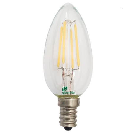 Greenlite 4W Dimmable Candle Filament Torpedo Bulb Clear E 12 Base